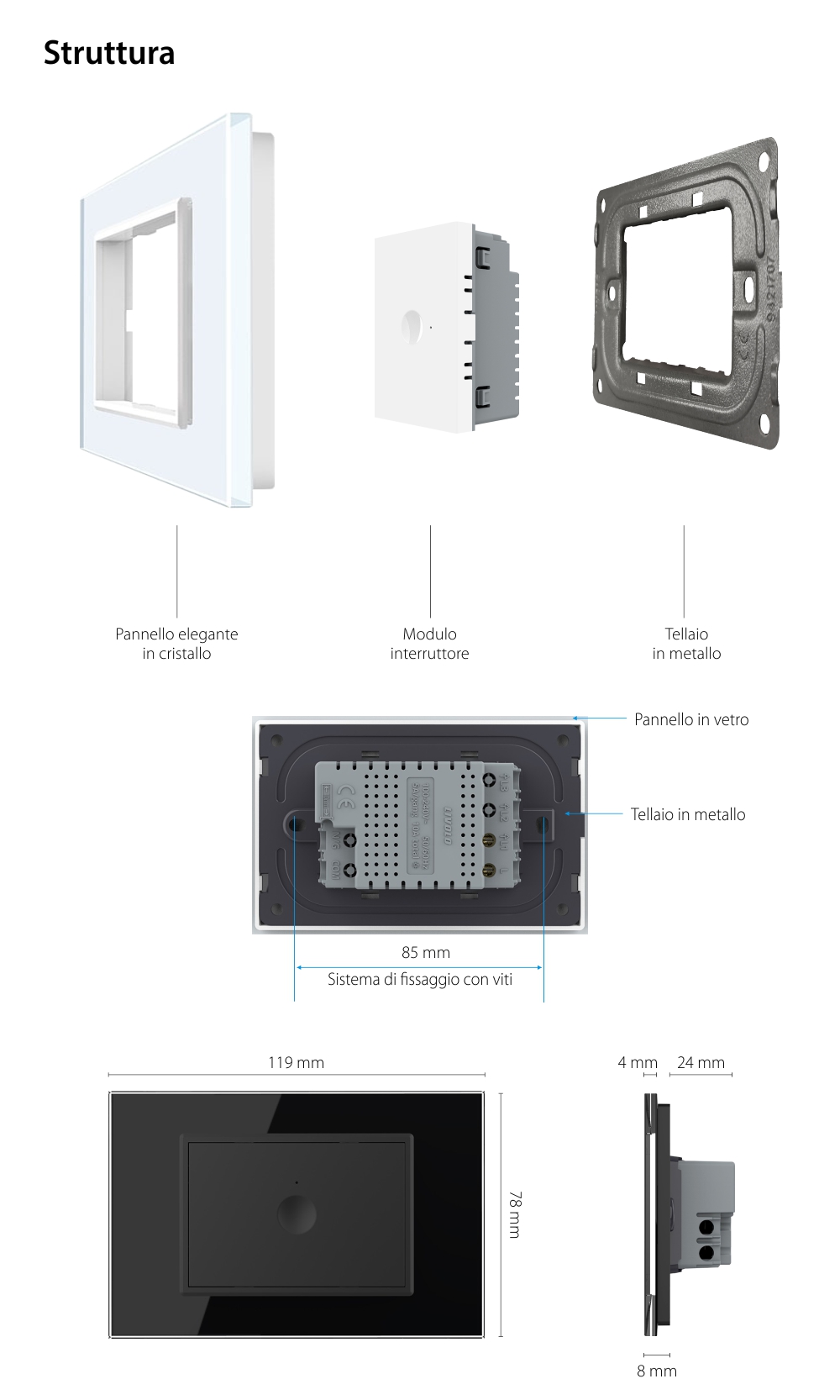 Interruttore touch Livolo con cornice in vetro, standard italiano – Nuova serie