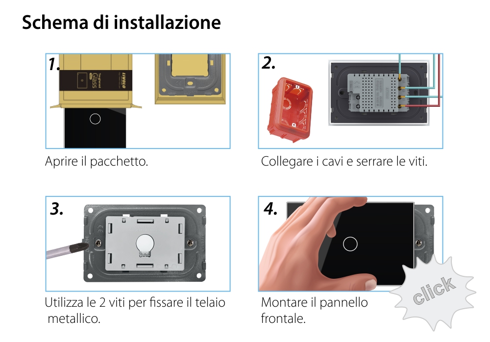 Pannello interruttore semplice touch Livolo in vetro, standard Italiano – Nuova serie