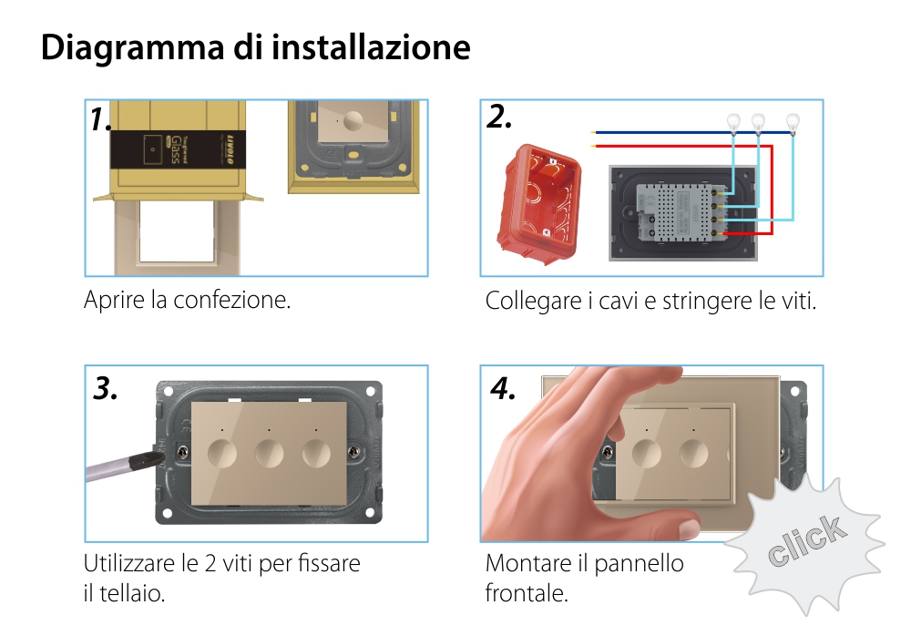 Modulo Interruttore triplo wireless con touch Livolo, standard Italiano – Nuova Serie