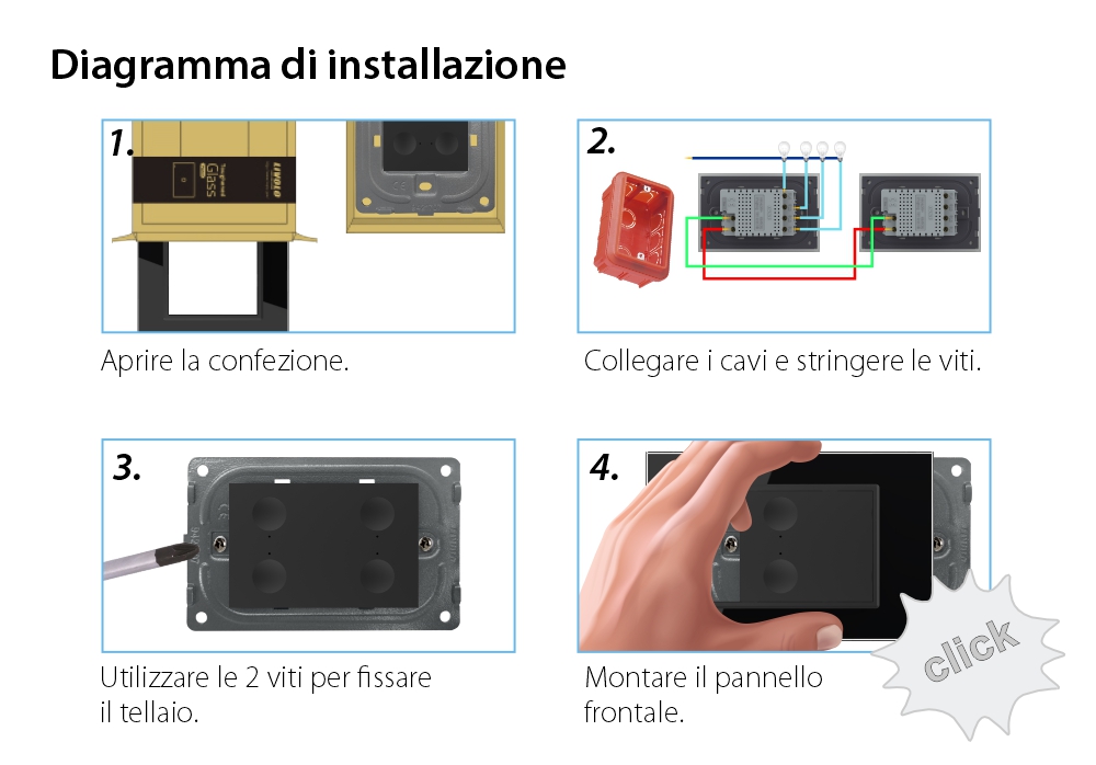 Modulo deviatore / invertitore quadruplo wireless con touch Livolo con cornice in vetro, standard italiano – Nuova serie