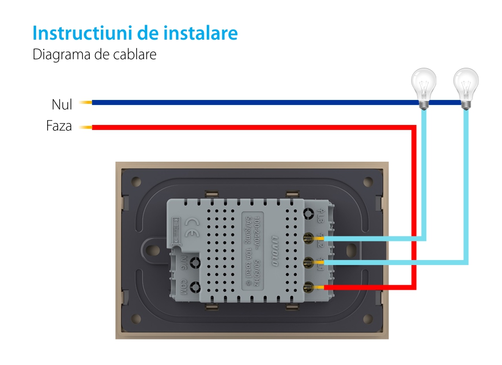 Interruttore doppio Livolo touch con cornice in vetro, standard italiano – Nuova serie