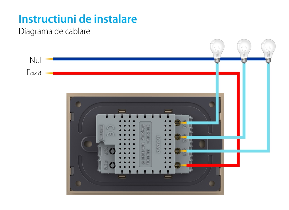 Interruttore triplo Livolo touch con cornice in vetro, standard italiano – Nuova serie