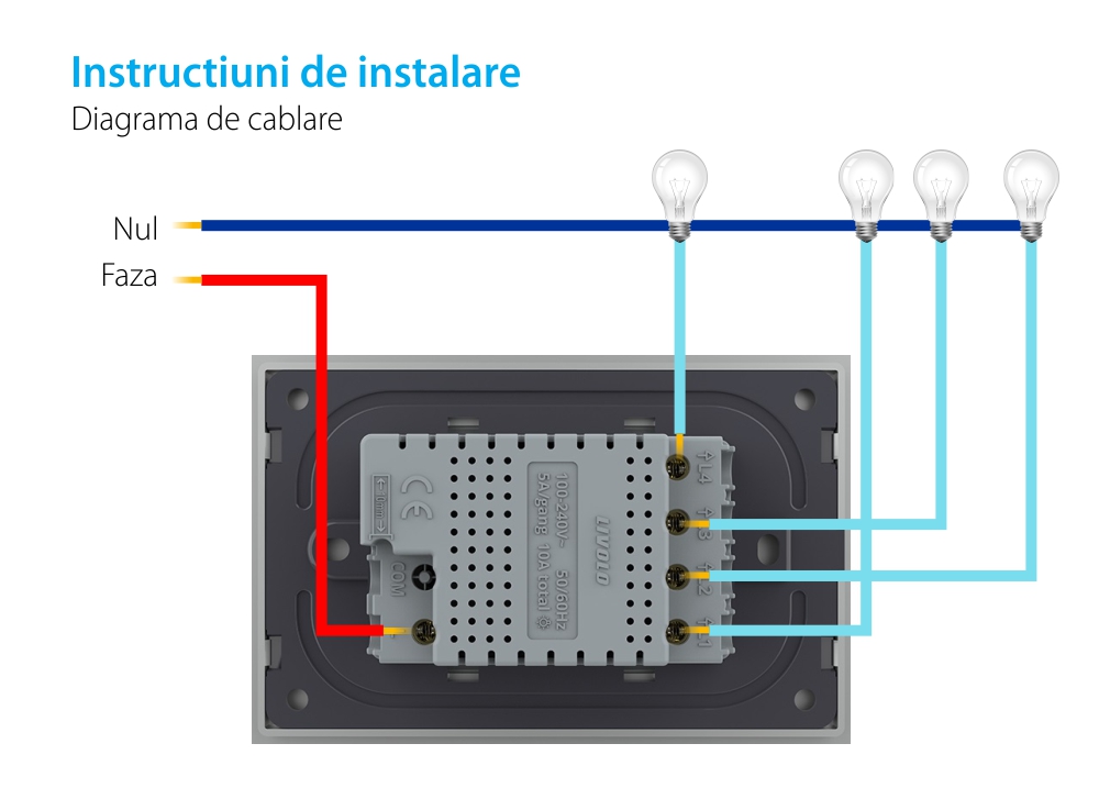 Interruttore touch quadruplo Livolo con cornice in vetro, standard italiano – Nuova serie