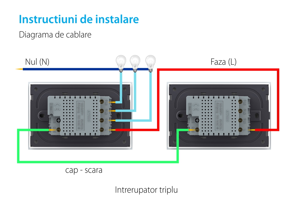 Interruttore triplo deviatore / invertitore touch Livolo con cornice in vetro, standard Italiano – Nuova Serie