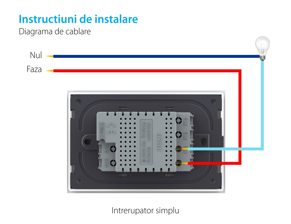 Interruttore semplice wireless con touch Livolo con cornice in vetro, standard Italiano – Nuova Serie