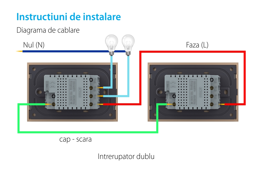 Interruttore doppio deviatore / invertitore wireless con touch Livolo con cornice in vetro, standard italiano – Nuova serie
