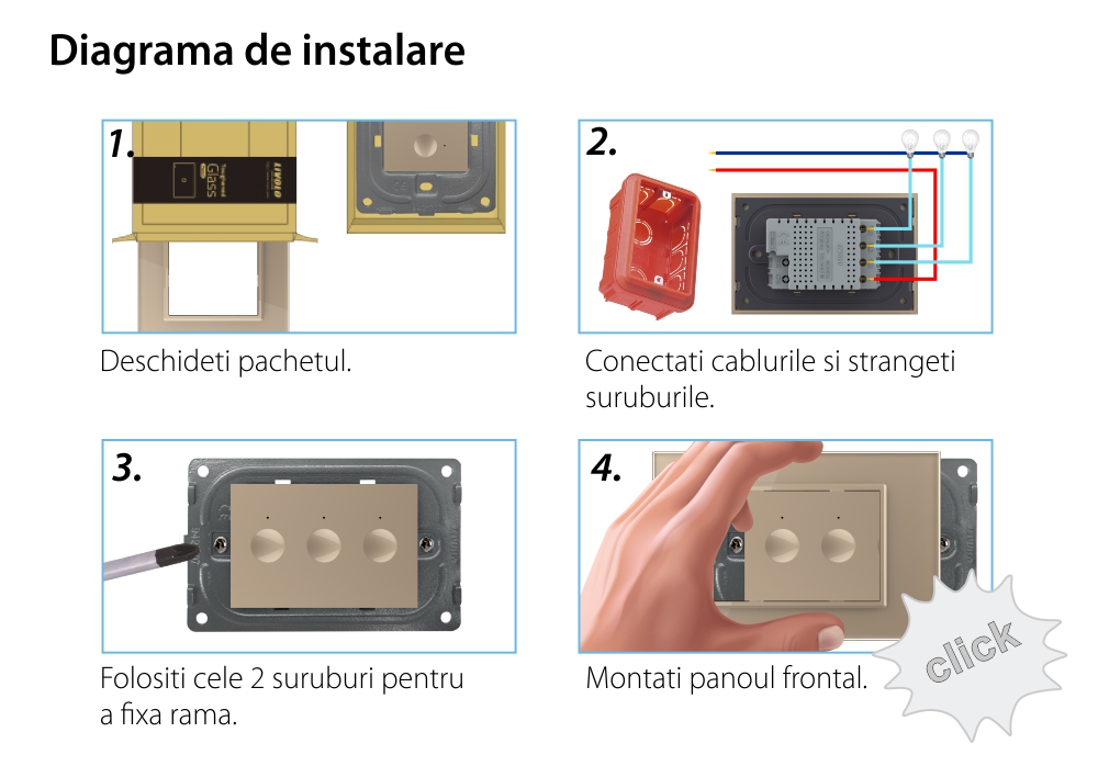 Interruttore triplo Livolo touch con cornice in vetro, standard italiano – Nuova serie