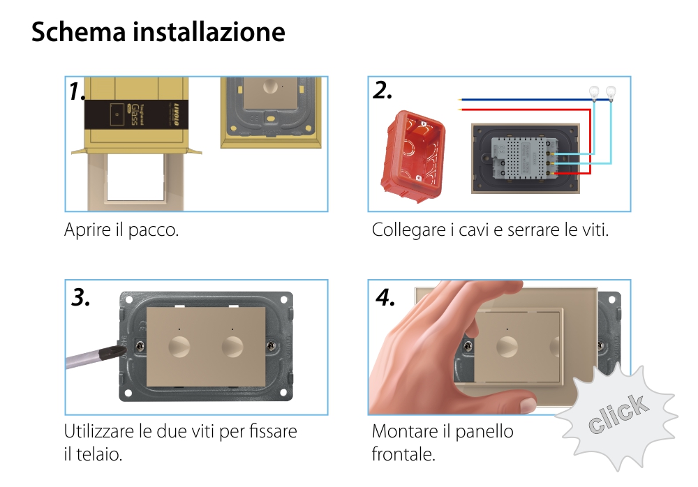 Interruttore doppio Livolo touch con cornice in vetro, standard italiano – Nuova serie