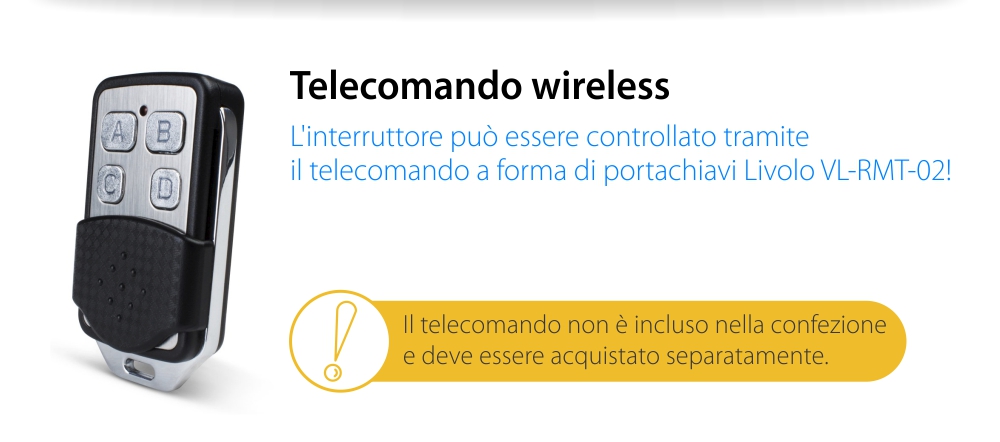 Interruttore doppio wireless con touch Livolo con cornice in vetro, standard Italiano – Nuova Serie