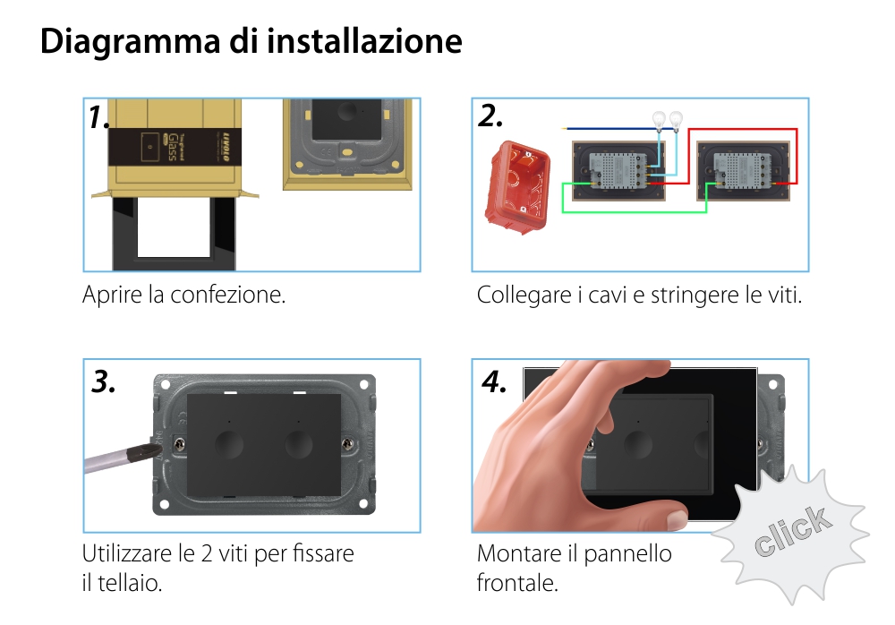 Doppio deviatore / invertitore touch Livolo con cornice in vetro, standard italiano – Nuova serie