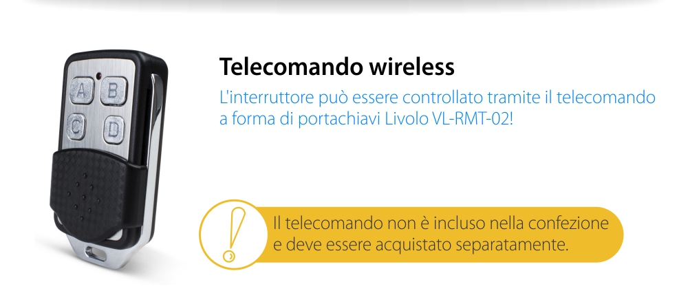 Doppio deviatore / invertitore wireless con touch Livolo con cornice in vetro, standard italiano – Nuova serie