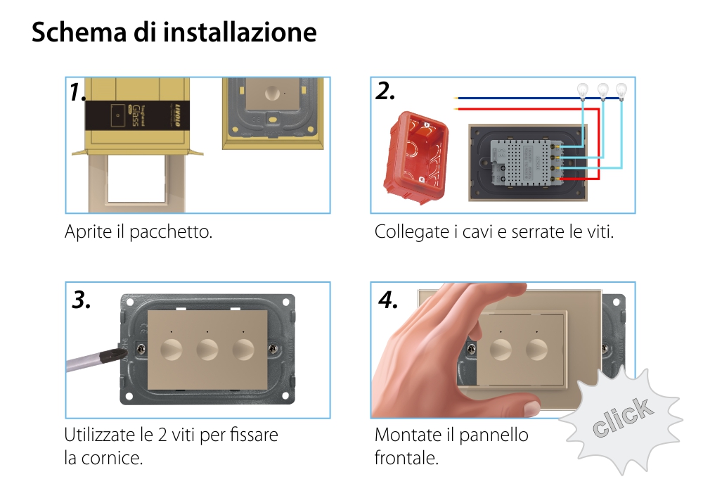 Interruttore triplo Livolo touch con cornice in vetro, standard italiano – Nuova serie