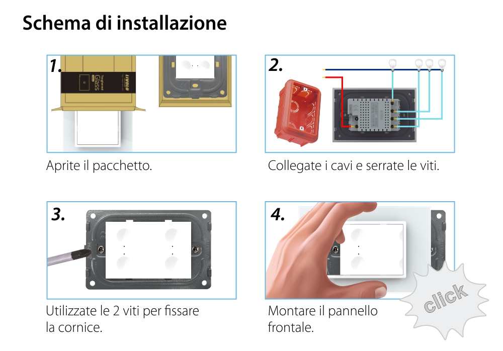 Interruttore touch quadruplo Livolo con cornice in vetro, standard italiano – Nuova serie