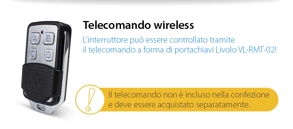 Interruttore quadruplo wireless con touch Livolo con cornice in vetro, standard Italiano – Nuova Serie