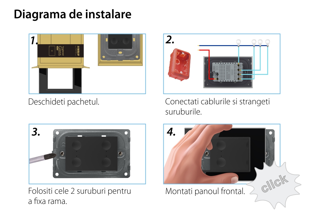 Interruttore quadruplo wireless con touch Livolo con cornice in vetro, standard Italiano – Nuova Serie