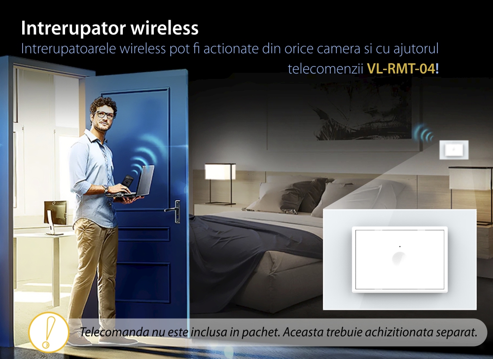 Interruttore semplice deviatore / invertitore wireless con touch Livolo con cornice in vetro, standard italiano – Nuova serie