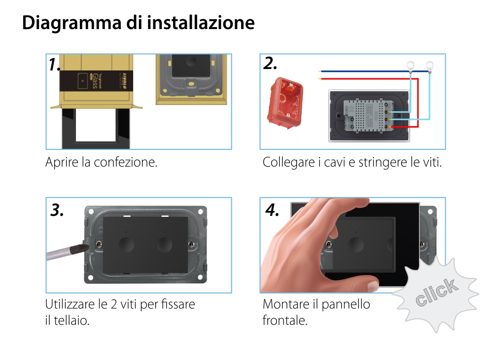 Interruttore doppio wireless con touch Livolo con cornice in vetro, standard Italiano – Nuova Serie