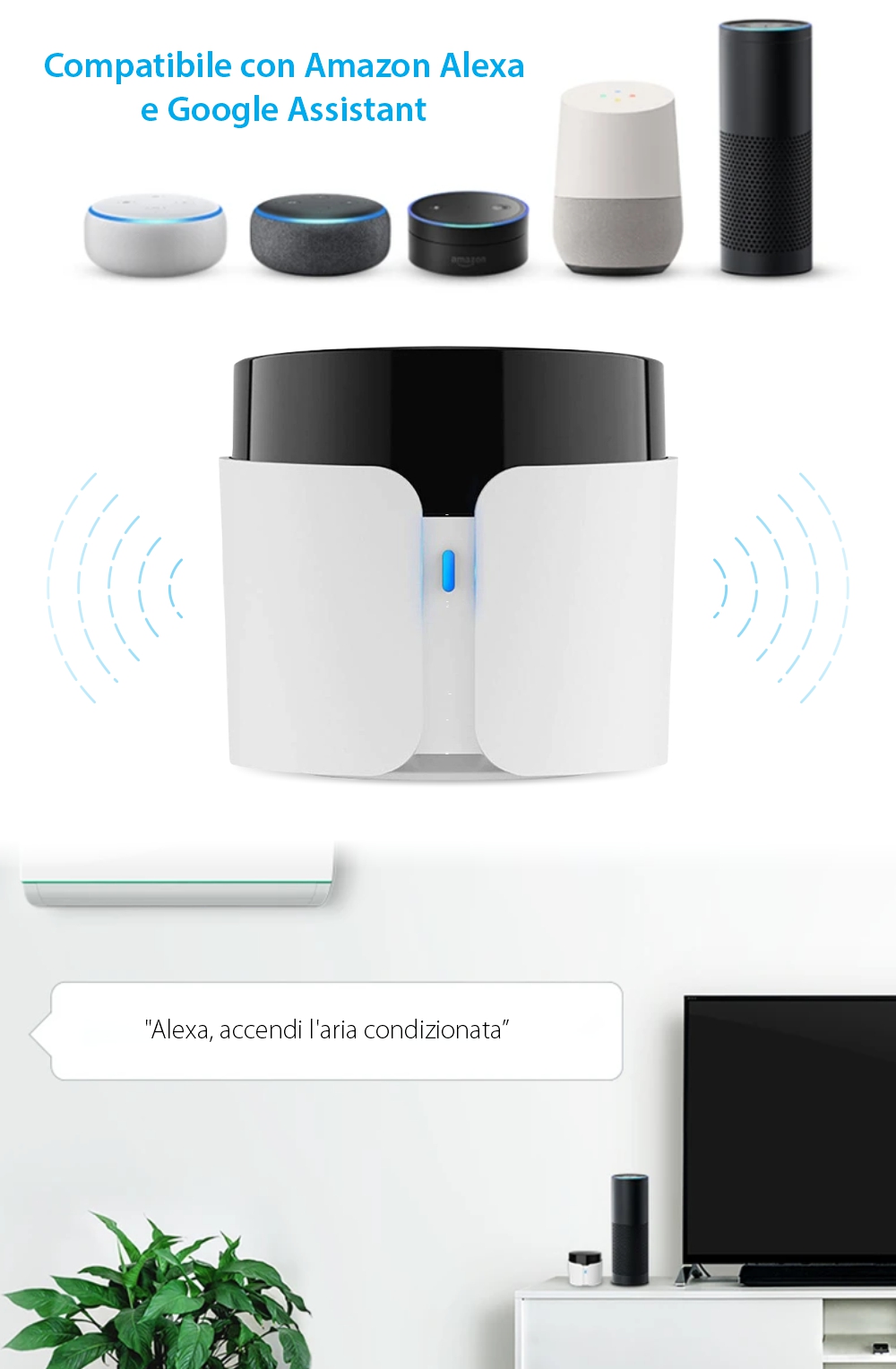 Telecomando intelligente BroadLink RM4C Pro, IR, Wi-Fi, Controllo tramite applicazione, Integrazione con assistenti vocali