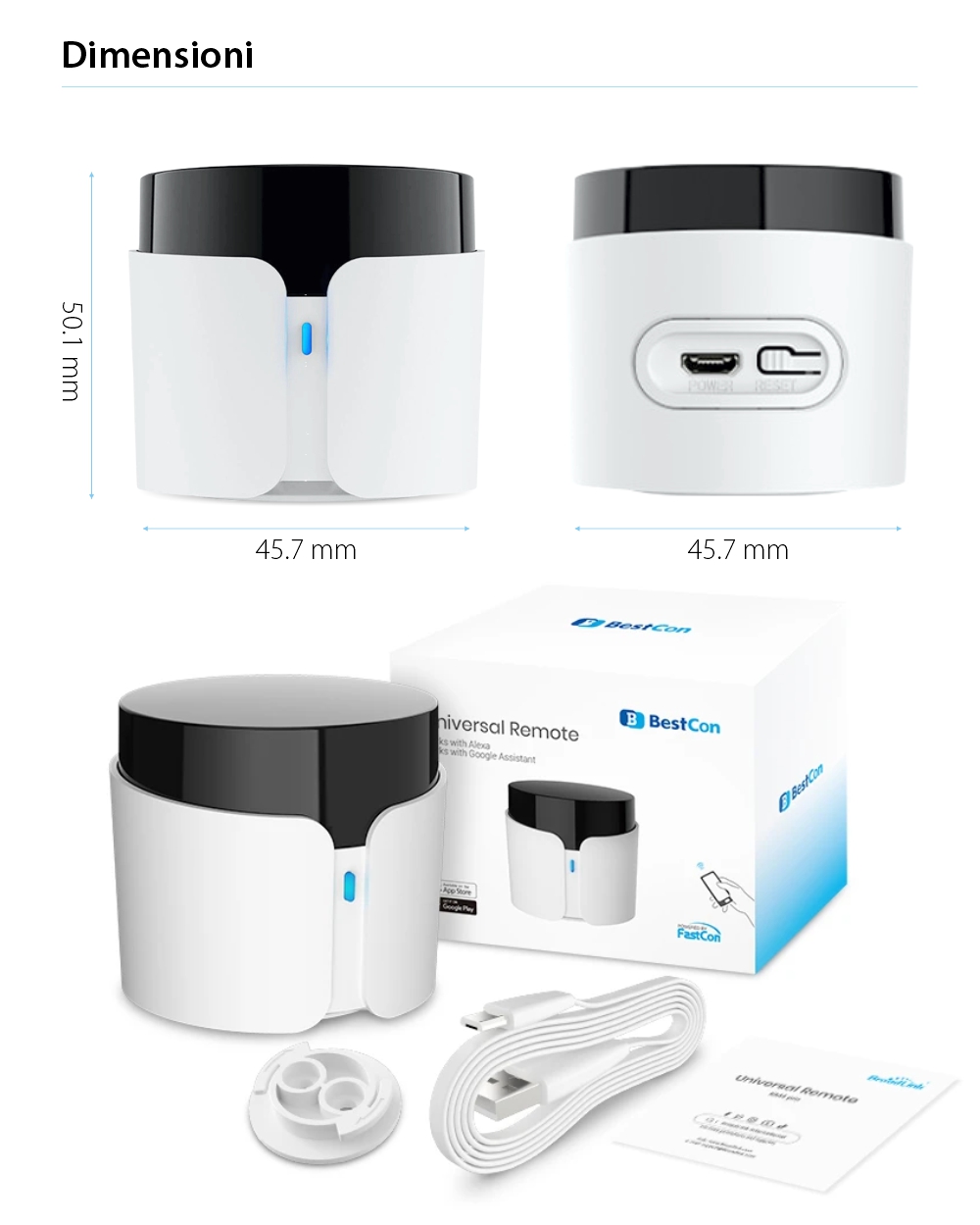 Telecomando intelligente BroadLink RM4C Pro, IR, Wi-Fi, Controllo tramite applicazione, Integrazione con assistenti vocali