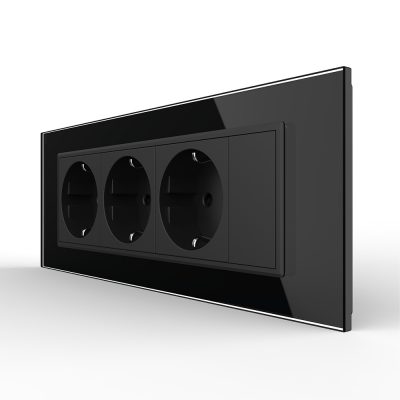 Presa tripla Livolo con tasto falso cornice in vetro 6/7 moduli – standard italiano colore nero