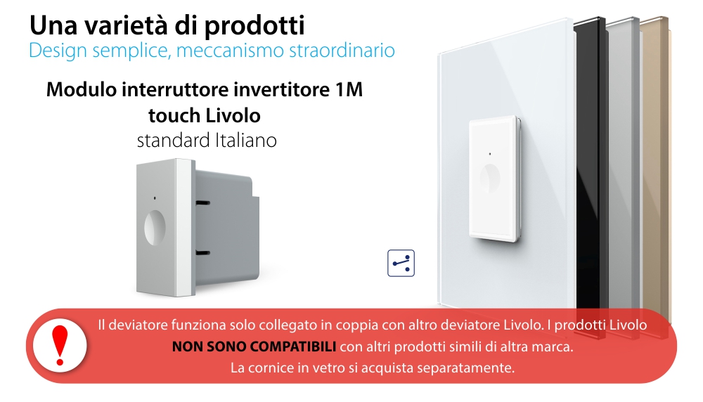 Modulo deviatore/invertitore touch Livolo 1M standard italiano, nuova serie