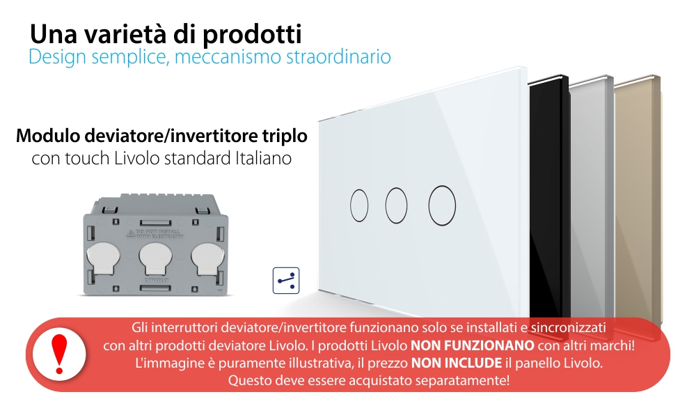 Modulo deviatore / invertitore triplo touch Livolo, standard italiano