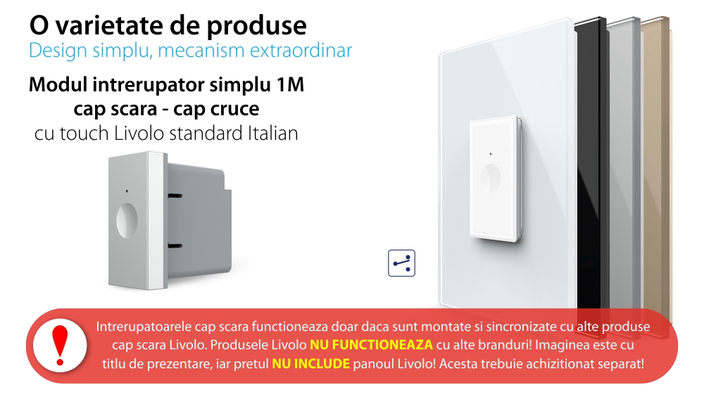 Modulo interruttore deviatore/invertitore touch Livolo 1M standard italiano, nuova serie