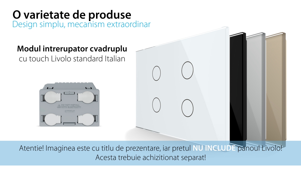 Modulo interruttore quadruplo con touch Livolo, standard italiano