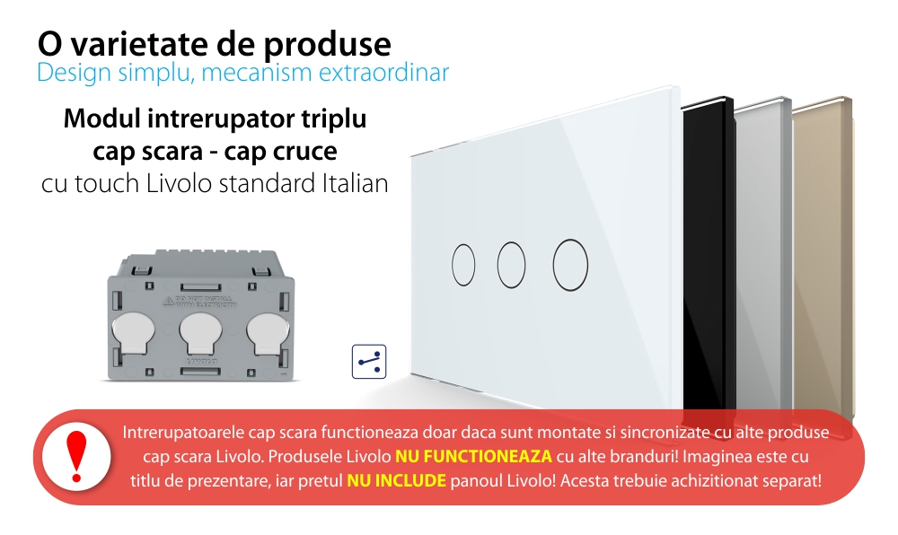 Modulo interruttore triplo deviatore / invertitore touch Livolo, standard italiano