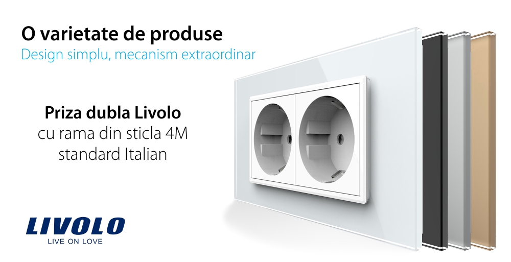 Presa doppia Livolo con cornice in vetro 4M, standard italiano, nuova serie
