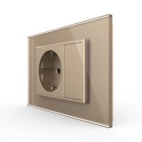 Presa SCHUKO con tasto falso e cornice in vetro 3M, standard italiano, nuova serie colore dorato