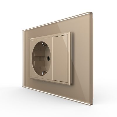 Presa SCHUKO con tasto falso e cornice in vetro 3M, standard italiano, nuova serie colore dorato