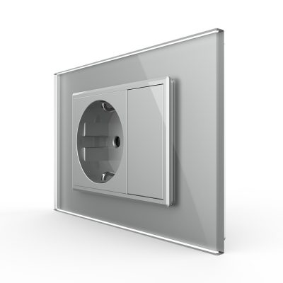 Presa SCHUKO con tasto falso e cornice in vetro 3M, standard italiano, nuova serie colore griggio
