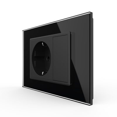 Presa SCHUKO con tasto falso e cornice in vetro 3M, standard italiano, nuova serie colore nero