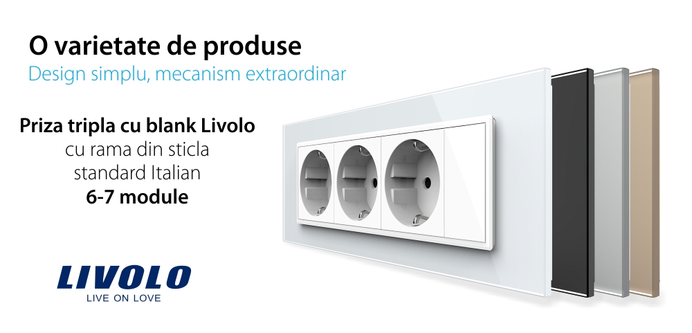 Presa tripla Livolo con tasto falso cornice in vetro 6/7 moduli – standard italiano