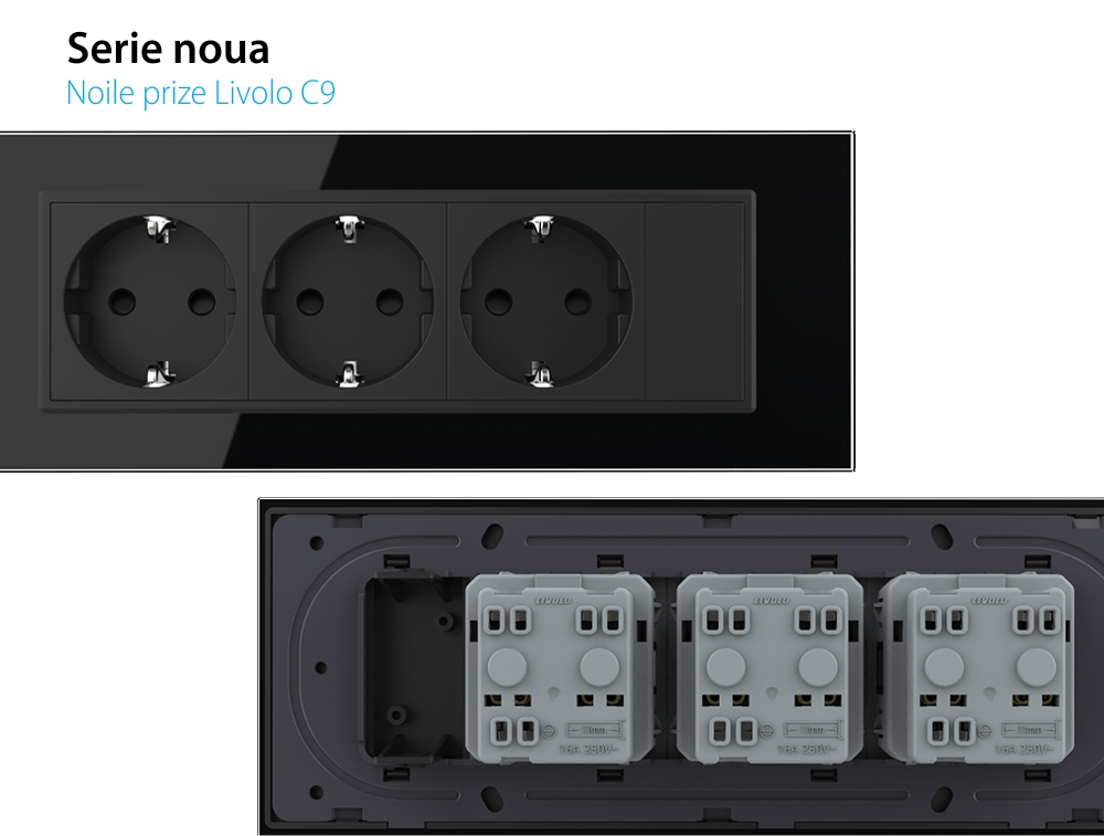 Presa tripla Livolo con tasto falso cornice in vetro 6/7 moduli – standard italiano