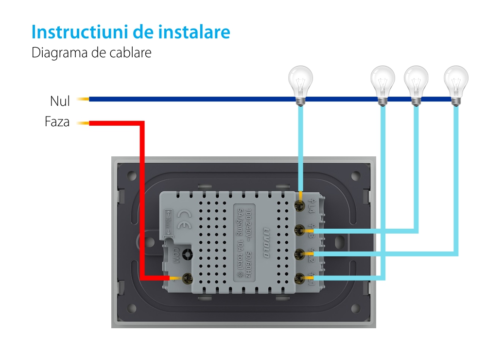 Modulo interruttore quadruplo con touch Livolo, standard italiano