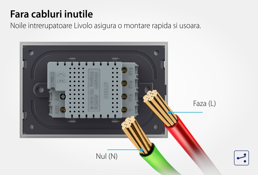 Modulo interruttore triplo deviatore / invertitore touch Livolo, standard italiano