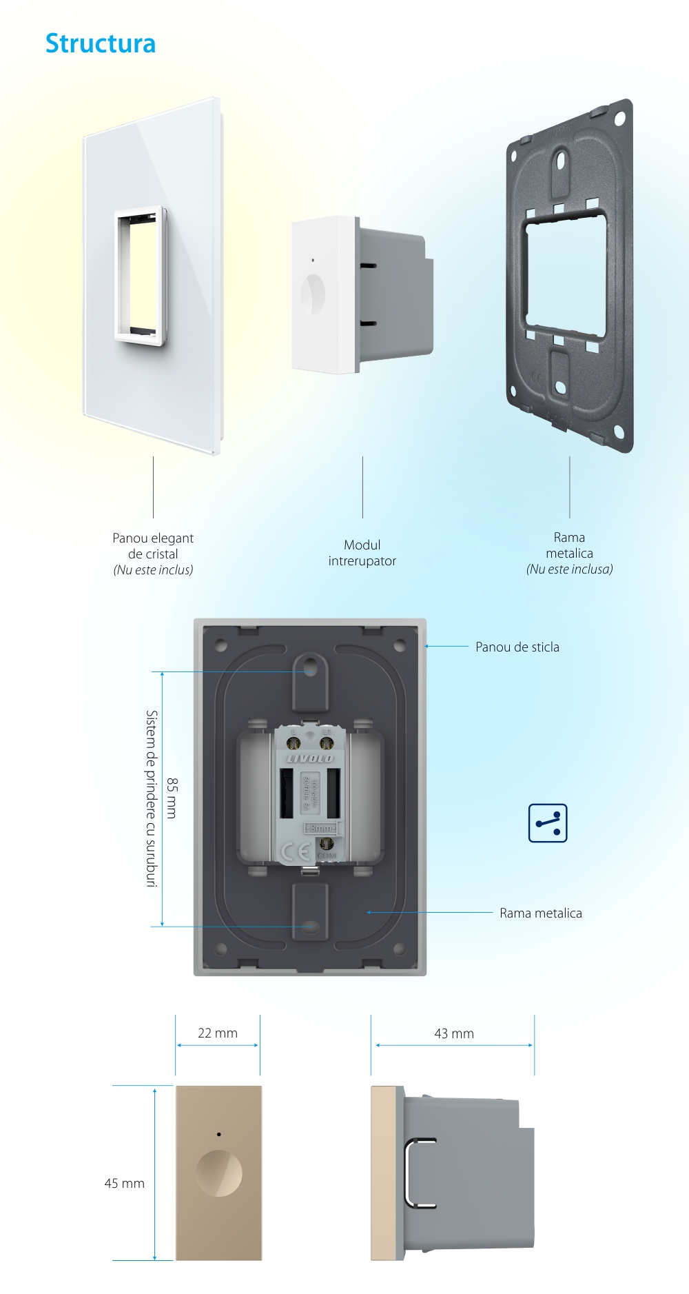 Modulo interruttore deviatore/invertitore touch Livolo 1M standard italiano, nuova serie