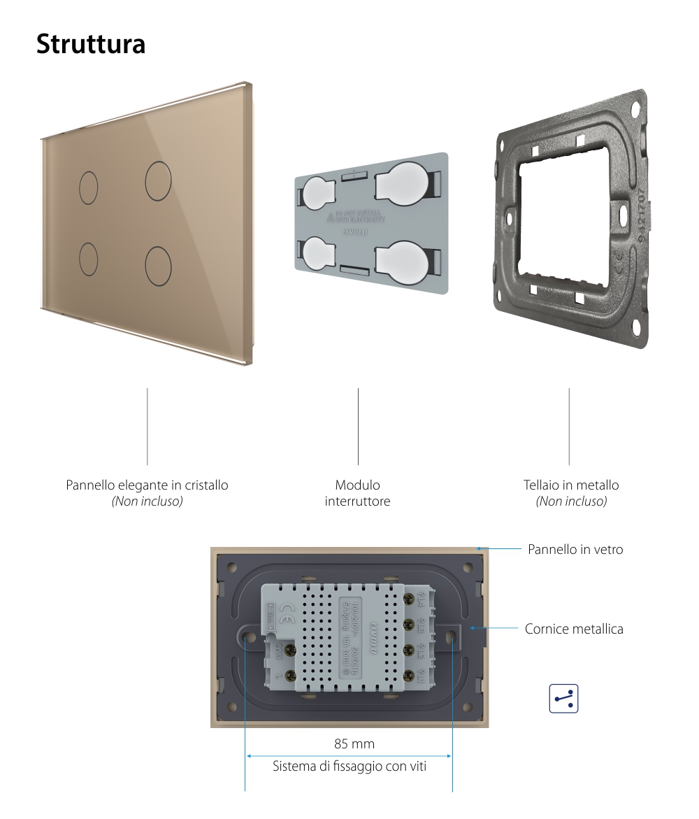 Modulo deviatore/invertitore quadruplo touch Livolo, standard italiano