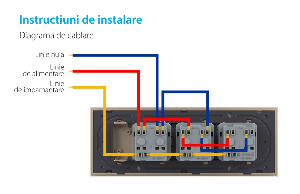 Presa tripla Livolo con tasto falso cornice in vetro 6/7 moduli – standard italiano