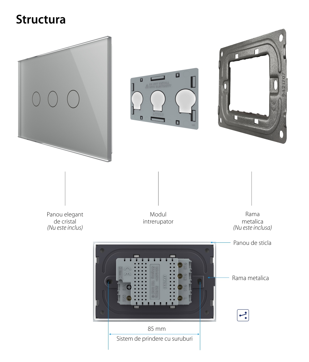 Modulo interruttore triplo deviatore / invertitore touch Livolo, standard italiano