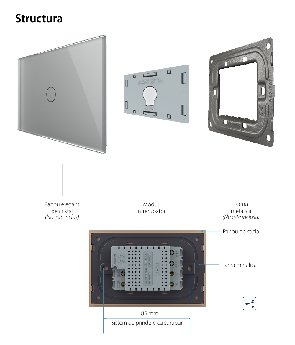 Modulo Interruttore semplice deviatore / invertitore wireless con touch Livolo, standard Italiano