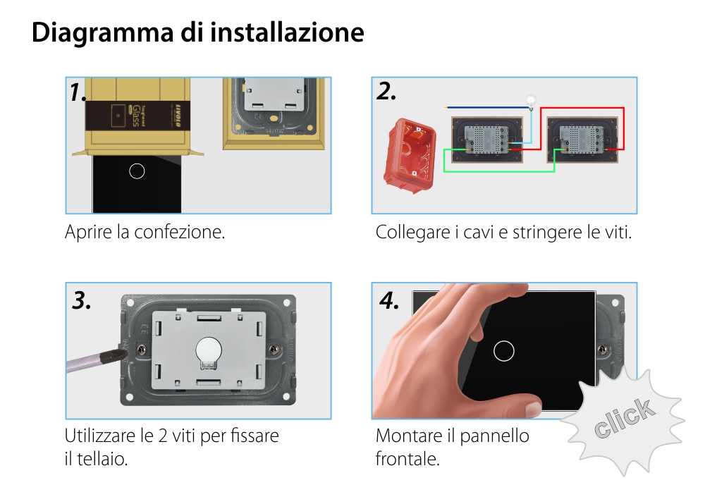 Modulo deviatore / invertitore semplice wireless con touch Livolo, standard Italiano