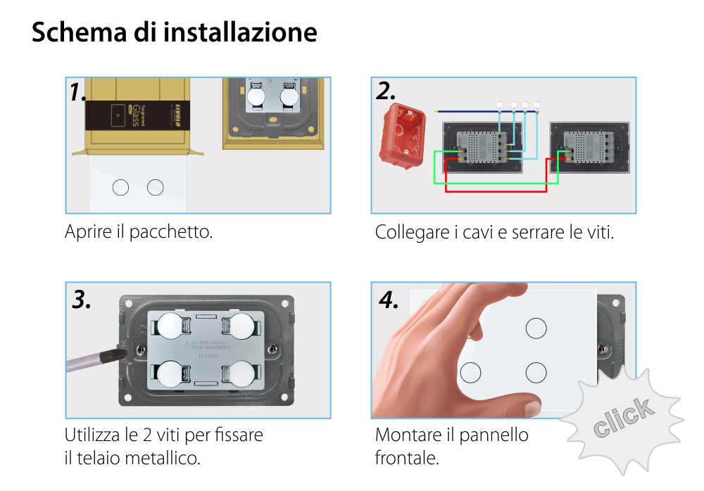 Deviatore / invertitore quadruplo Livolo, in vetro con touch, standard italiano – Nuova serie