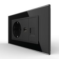 Presa doppia Livolo con cornice in vetro 1 Presa Schuko + TV / Internet, Standard italiano – Nuova serie colore nero