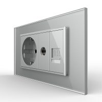 Presa doppia Livolo con cornice in vetro 1 Presa Schuko + TV / Internet, Standard italiano – Nuova serie colore griggio