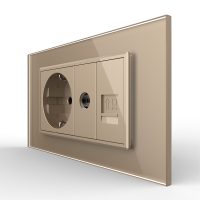 Presa doppia Livolo con cornice in vetro 1 Presa Schuko + TV / Internet, Standard italiano – Nuova serie colore dorato