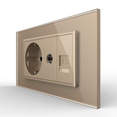 Presa doppia Livolo con cornice in vetro 1 Presa Schuko + TV / Internet, Standard italiano – Nuova serie colore dorato