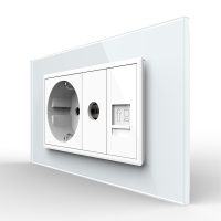 Presa doppia Livolo con cornice in vetro 1 Presa Schuko + TV / Internet, Standard italiano – Nuova serie